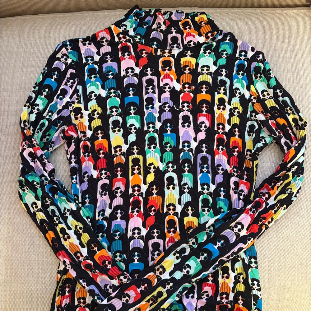 Alice + Olivia Delania Rainbow Stace Face long sleeve mock neck top